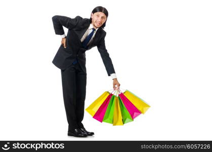 Man with shopping bags isolated on white