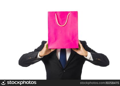 Man with shopping bags isolated on white