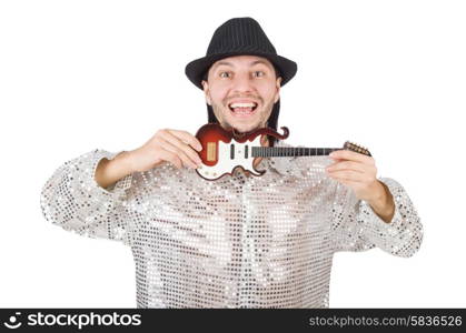 Man with small guitar in funny musical concept