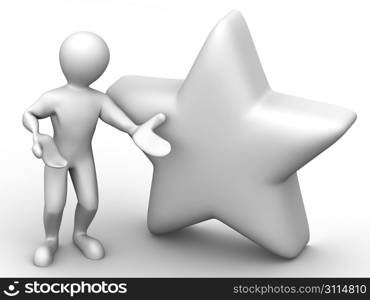 Man with star. Favourites. 3d