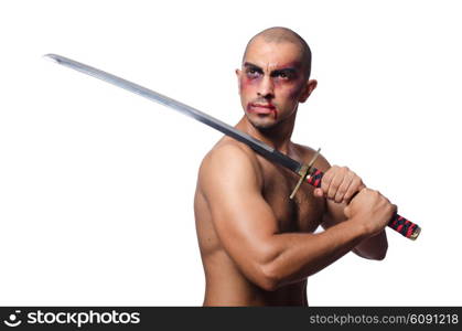 Man with sword isolated on white