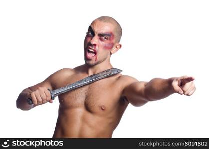 Man with sword isolated on white