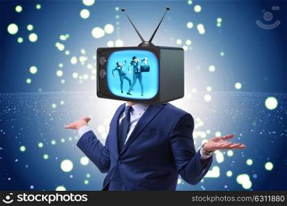 Man with television head in tv addiction concept. The man with television head in tv addiction concept