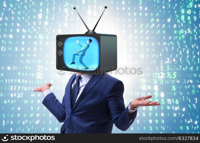 Man with television head in tv addiction concept. The man with television head in tv addiction concept