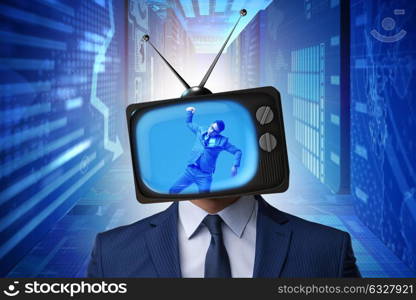 Man with television head in tv addiction concept. The man with television head in tv addiction concept