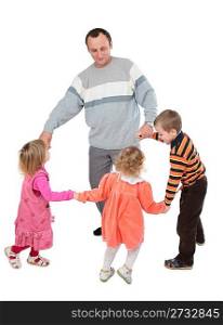 Man with three kids dancing