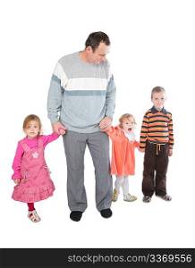 Man with three kids posing