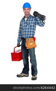 Man with tool box and cable