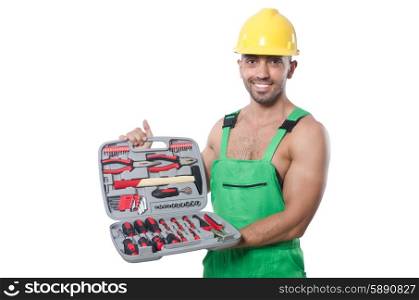 Man with toolkit isolated on the white