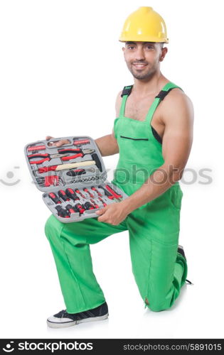 Man with toolkit isolated on the white