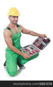 Man with toolkit isolated on the white