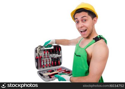 Man with toolkit isolated on the white