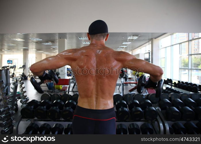 man with weight training equipment on sport gym club &#xA;&#xA;