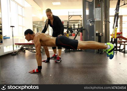 man with weight training equipment on sport gym club &#xA;&#xA;