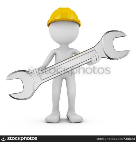 Man with wrench on white background. 3d render