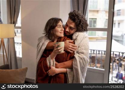 man woman spending time together home