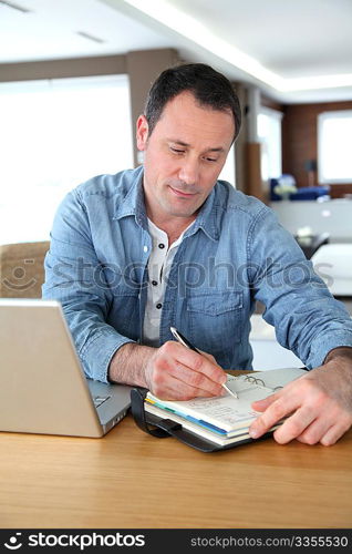 Man working at home on laptop computer