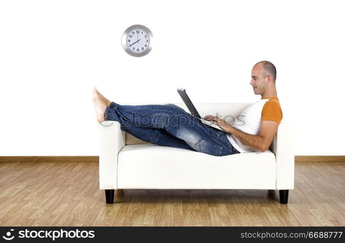 Man working at home with the laptop