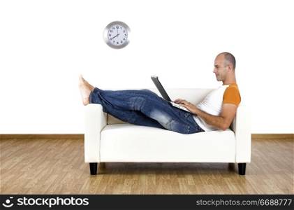 Man working at home with the laptop