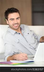 Man working from living room