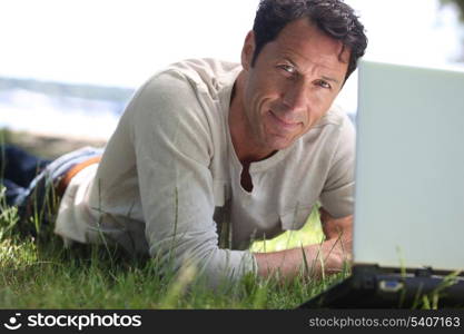 Man working on the grass