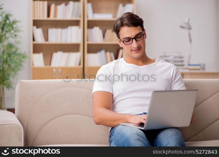 Man working sitting in couch sofa