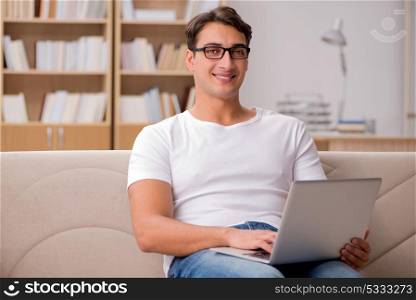 Man working sitting in couch sofa