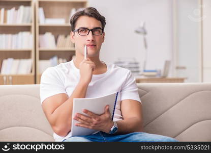 Man working sitting in couch sofa