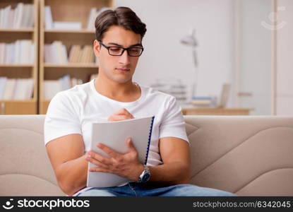 Man working sitting in couch sofa