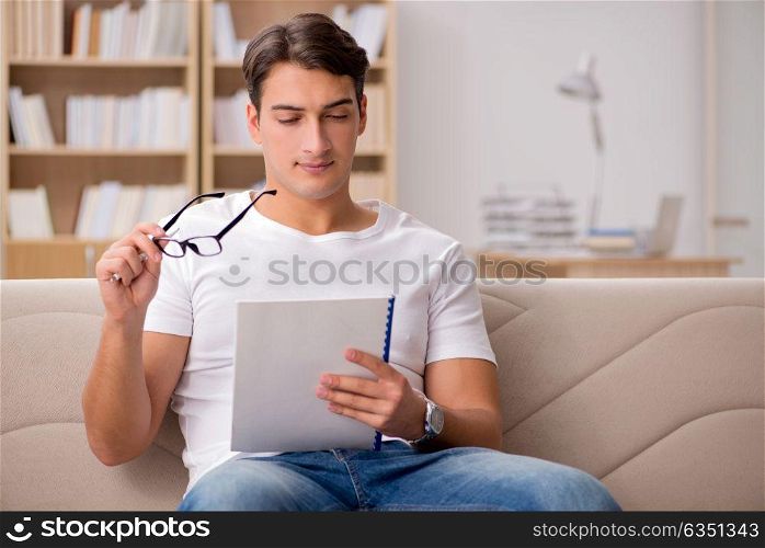 Man working sitting in couch sofa