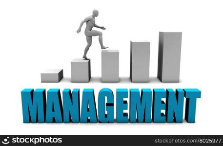 Management 3D Concept in Blue with Bar Chart Graph. Management