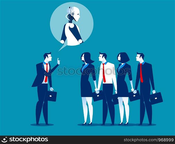 Manager meeting and talk about robot. Concept business future automation illustration. . Manager meeting and talk about robot. Concept business future automation illustration.