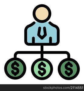 Manager money scheme icon. Outline manager money scheme vector icon color flat isolated. Manager money scheme icon color outline vector