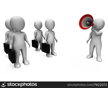 Manager With Megaphone Showing Management Or Salesmen Meeting