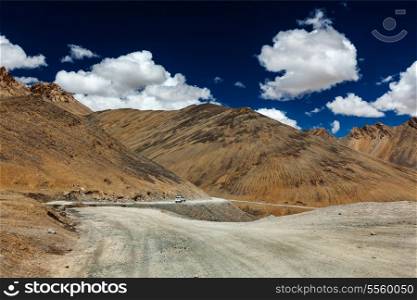 Manali-Leh road to Ladakh in Indian Himalayas with car. Ladakh, India