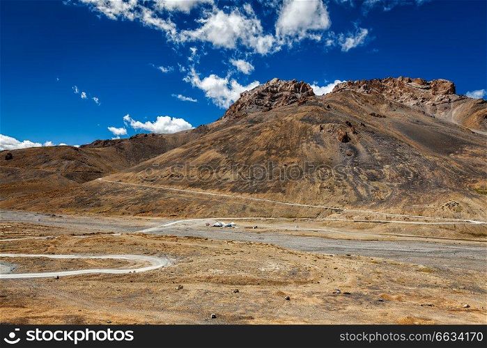 Manali-Leh trans Himalayan road to Ladakh in Indian Himalayas. Ladakh, India. Manali-Leh road in Himalayas