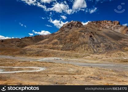 Manali-Leh trans Himalayan road to Ladakh in Indian Himalayas. Ladakh, India. Manali-Leh road in Himalayas