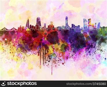 Manama skyline in watercolor background