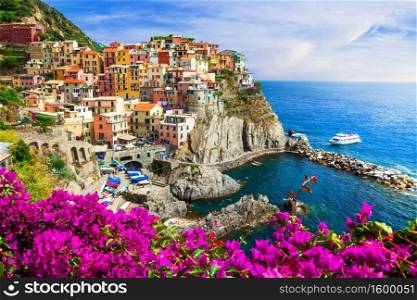 Manarola - beautiful colorful fishing village in famous national park CInque terre in Liguria, Italy