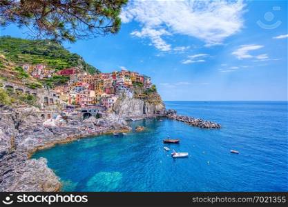 Manarola, Cinque Terre - July 9, 2018:. Manarola is a beautiful small town in the province of La Spezia, Liguria, north of Italy and one of the five Cinque terre travel attractions to tourists.