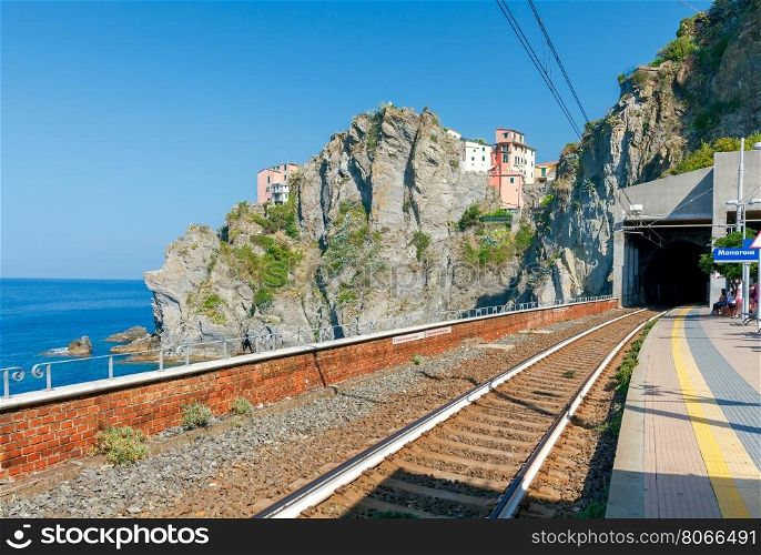 Manarola. Railroad station.. Railway station in Manarola. One of the five famous Italian villages in the Cinque Terre National Park. Italy.