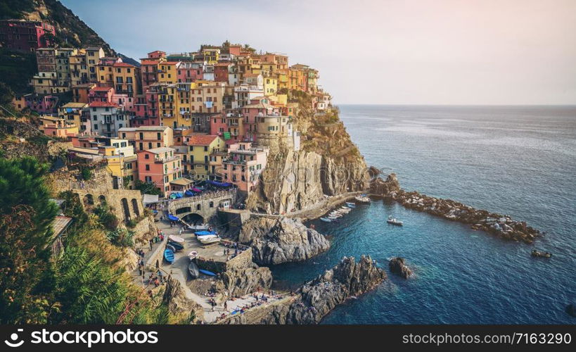 Manarola Village, Cinque Terre Coast of Italy. Manarola is a beautiful small town in the province of La Spezia, Liguria, north of Italy and one of the five Cinque terre travel attractions to tourists.