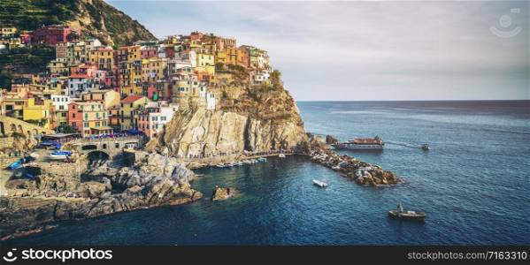 Manarola Village, Cinque Terre Coast of Italy. Manarola is a beautiful small town in the province of La Spezia, Liguria, north of Italy and one of the five Cinque terre travel attractions to tourists.