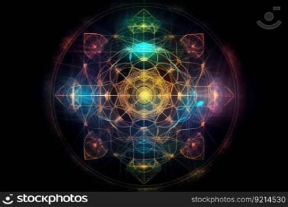 mandala of rays of light shining down into the darkness, with sacred geometry and numbers visible in the light, created with generative ai. mandala of rays of light shining down into the darkness, with sacred geometry and numbers visible in the light