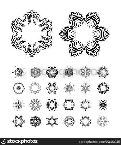 Mandala. Round ornament pattern set.. Hand drawn decorative snowflakes, design elements