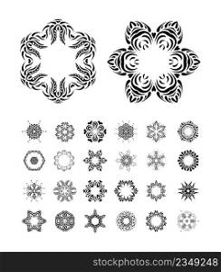 Mandala. Round ornament pattern set.. Hand drawn decorative snowflakes, design elements