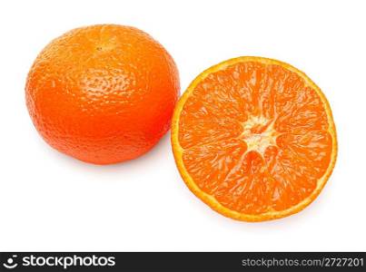 mandarin fruit - hole and section isoalted on white