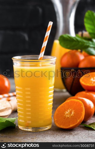 Mandarin orange juice. Refreshing summer drink. Fruit refreshment beverage