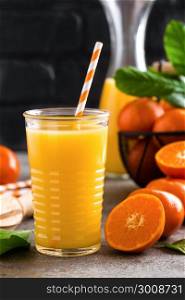 Mandarin orange juice. Refreshing summer drink. Fruit refreshment beverage