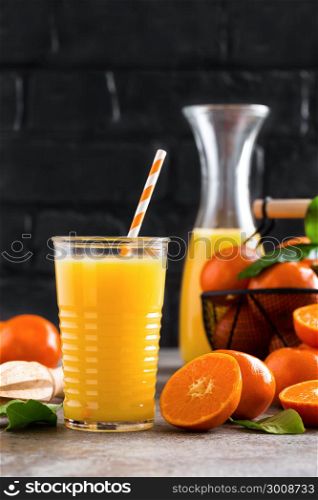 Mandarin orange juice. Refreshing summer drink. Fruit refreshment beverage